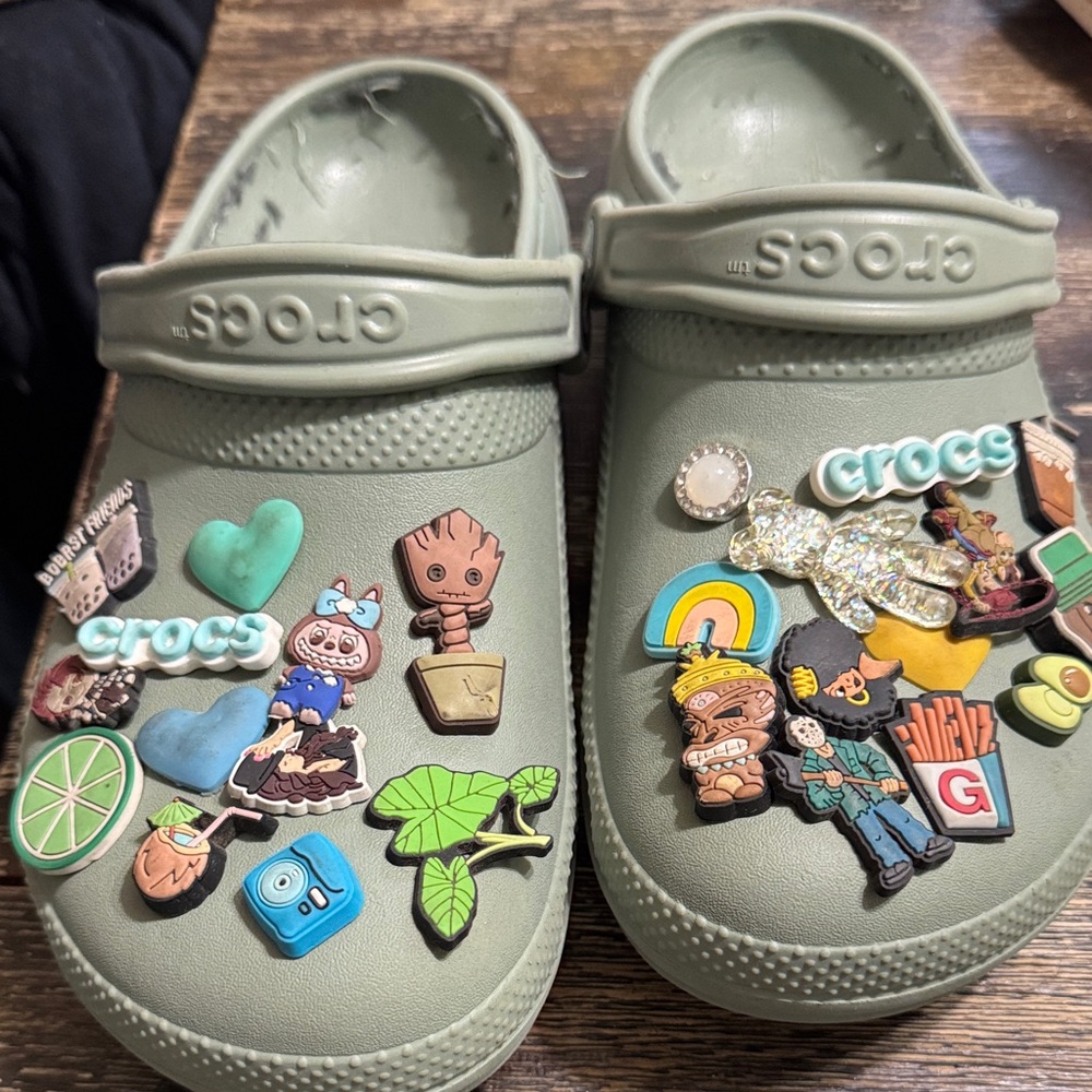 CROCS w/ CHARMS ' Olive  with Fun Charms